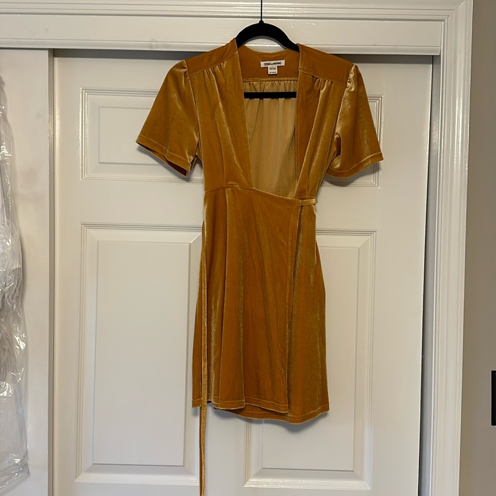 Billabong Yellow Velvet Wrap Dress